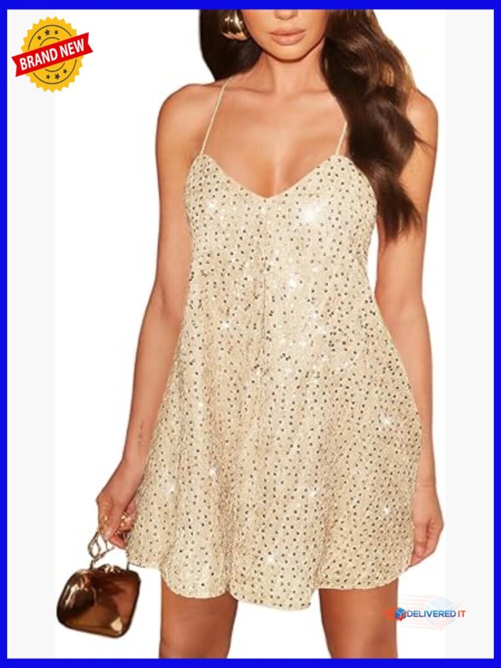 Feather Sequin Mini Dress Backless Spaghetti Strap V-Neck Party Outfit